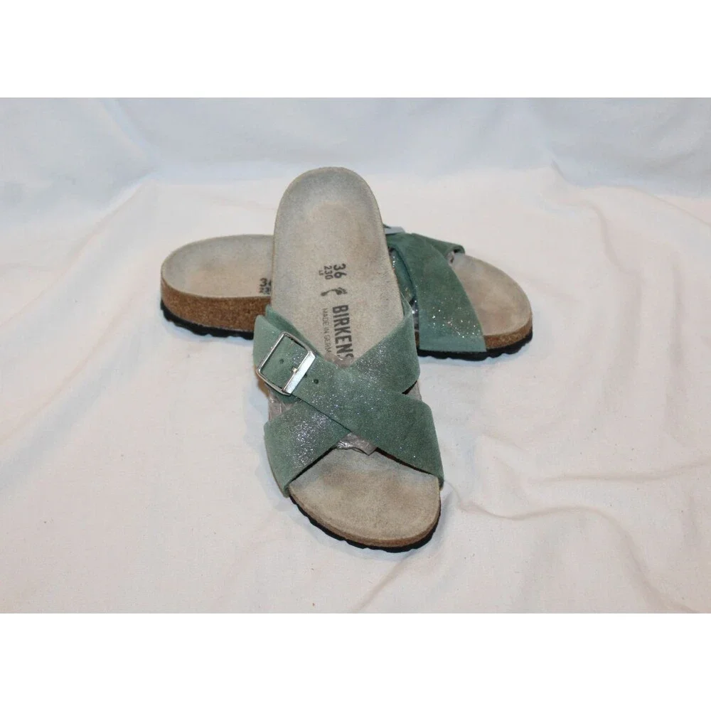 Birkenstock Women's Siena Suede Cross Sandals Thyme Metallic EU 36 NARROW NIB
